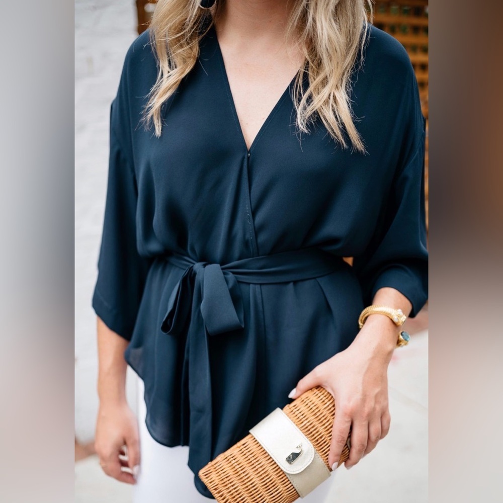 Nordstrom Trouvé Navy Silky Wrap Blouse